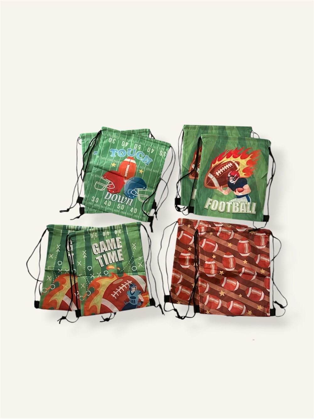 12-Pack Nylon Pullstring Gift Bags Football Theme